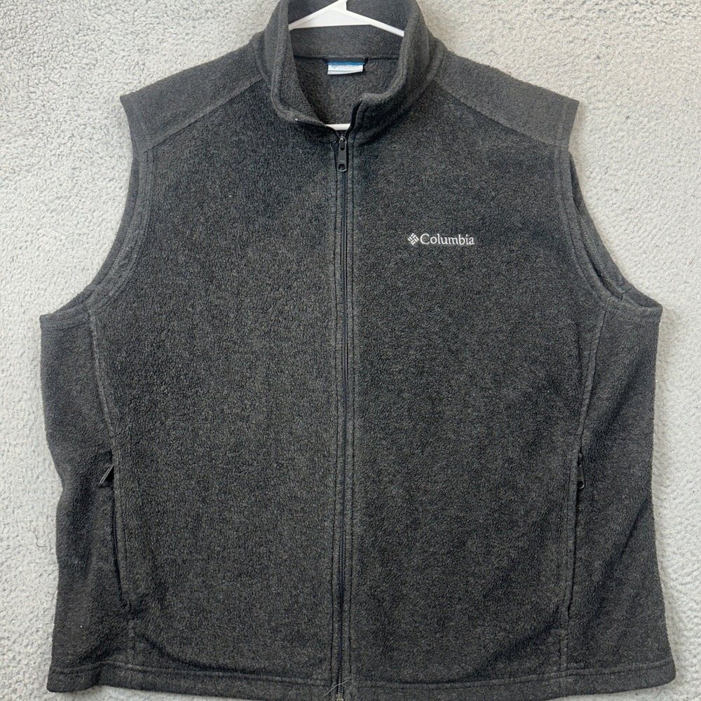 Columbia Vest Mens XL Steens Mountain Charcoal Grey Fleece Full Zip Mock Neck